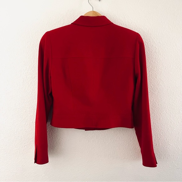 Vintage 1990s Jessica Ash Wool Gabardine Button-Front Cropped Jacket Red - Picture 8 of 16